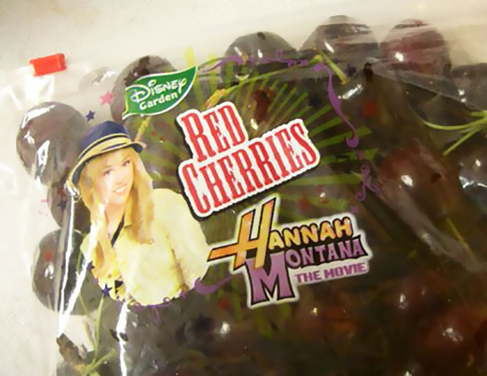 Cherries with Hannah Montana logo