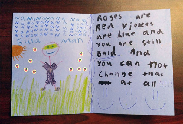 My Young Niece And I Send Each Other Funny Cards In The Mail Sometimes. Her Latest One Really Cut Me Deep (It Says Bald)