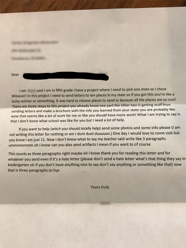 This Kid Sent A Letter To Our Store For His Project