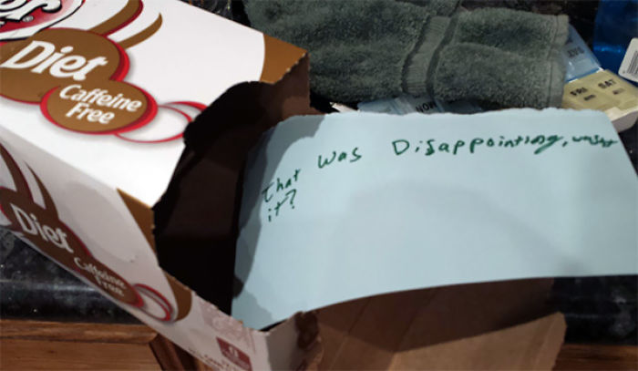 I Reached Into The Box For The Last Can, But Instead Found Only This Note From One Of My Kids