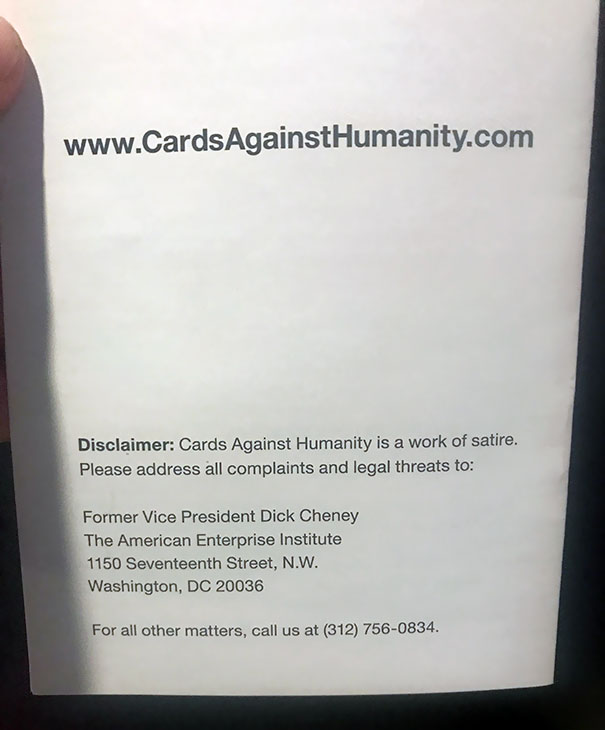 Just Noticed This Reading The Back Of The Instruction Pamphlet For Cards Against Humanity