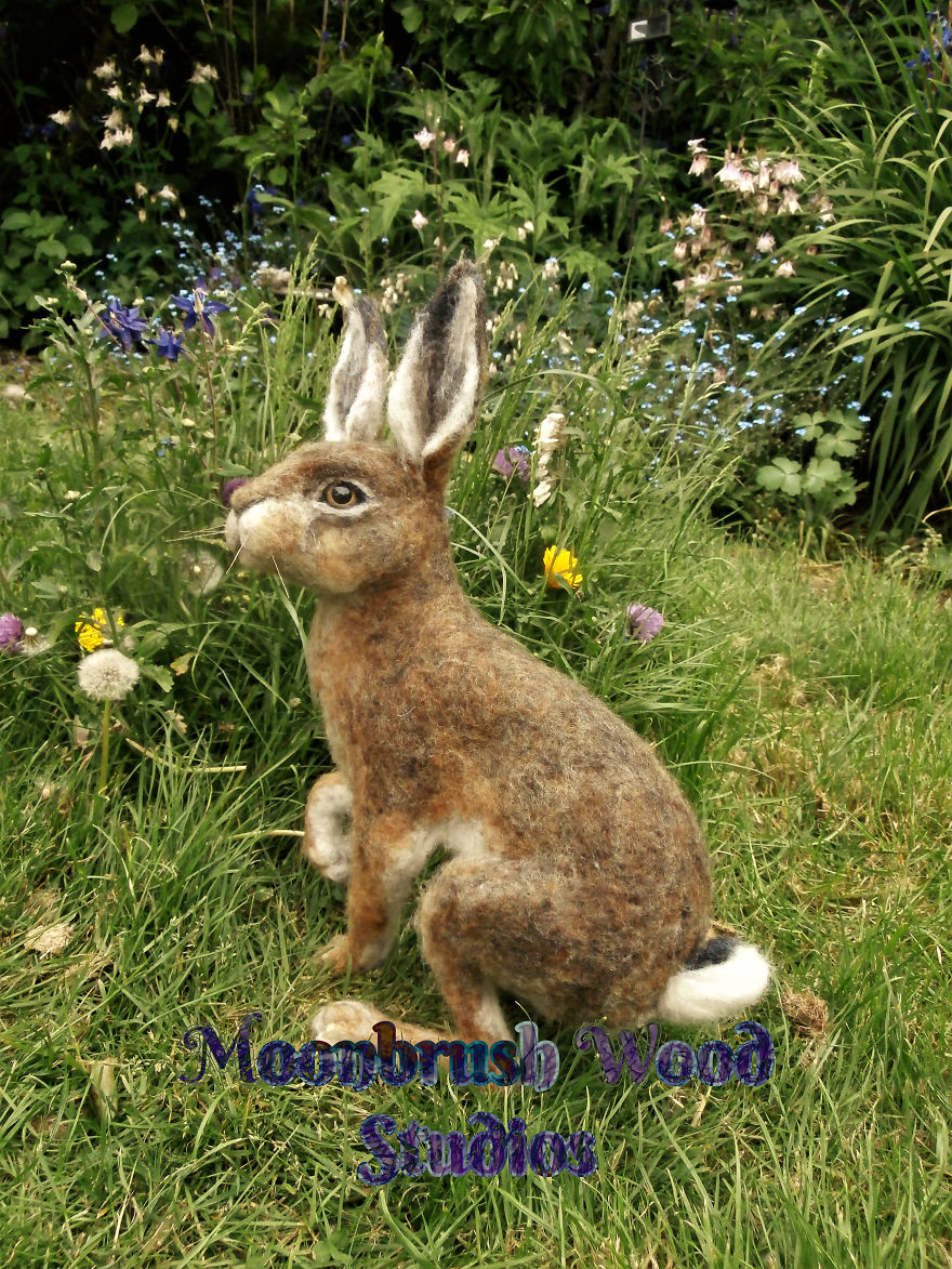 Brown Hare Needle Felted With Merino Wool Over Many Weeks By Moonbrush Wood Studios