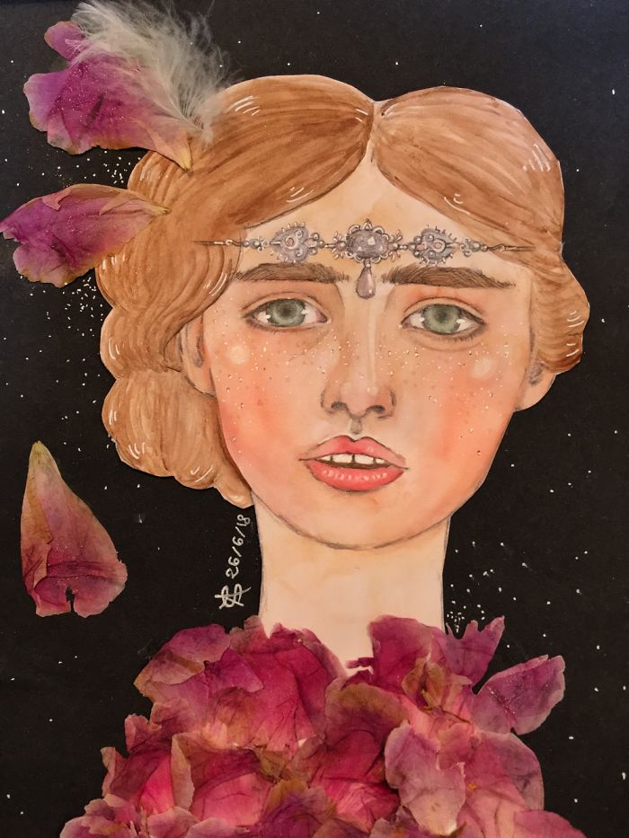 I Paint Colourful Watercolour Portraits With Dried Flowers To Keep My Stress Levels Down And Help My Depression