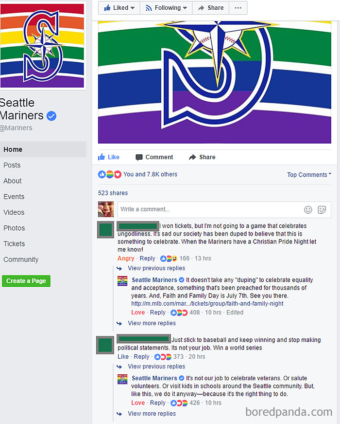 Seattle Mariners' Official Facebook Calling Out Bigots In The Comments Before Pride Game