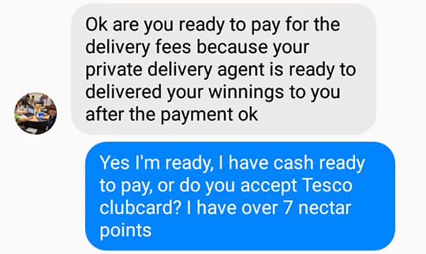 This Guy Received A Message Saying He'd Won $1.2M But Needs To Pay A Delivery Fee, So He Trolled The Scammer