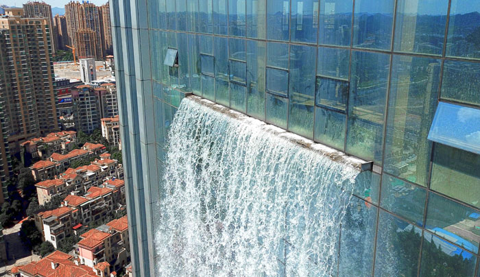 Chinese Build Unbelievable 350ft Waterfall On A Skyscraper