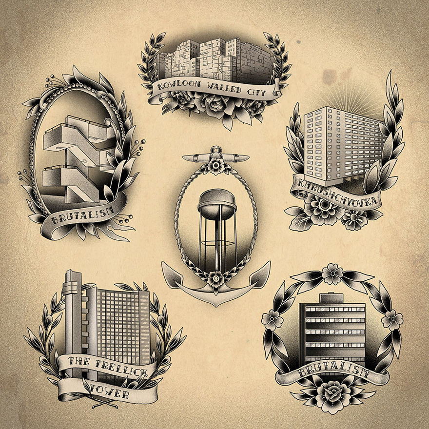 Mid Century Modern Architecture Tattoo Designs