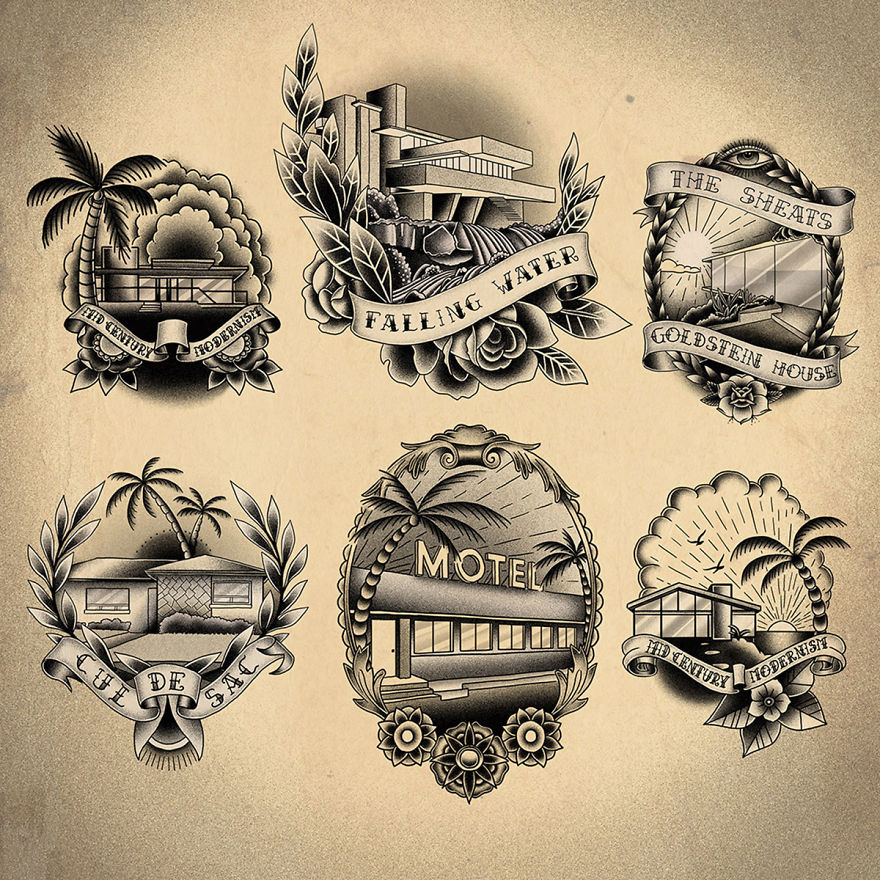 Mid Century Modern Architecture Tattoo Designs