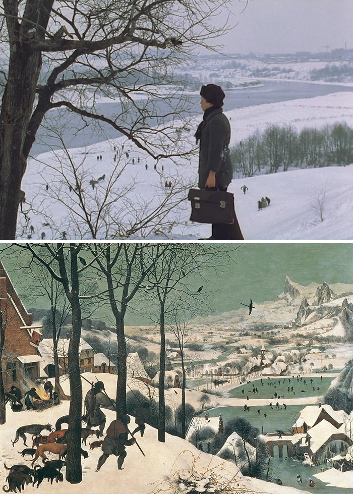 Movie: The Mirror (1975) vs. Painting: The Hunters In The Sun (1565)