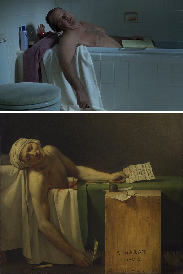 Movie: About Schmidt (2002) vs. Painting: La Mort De Marat (1793)