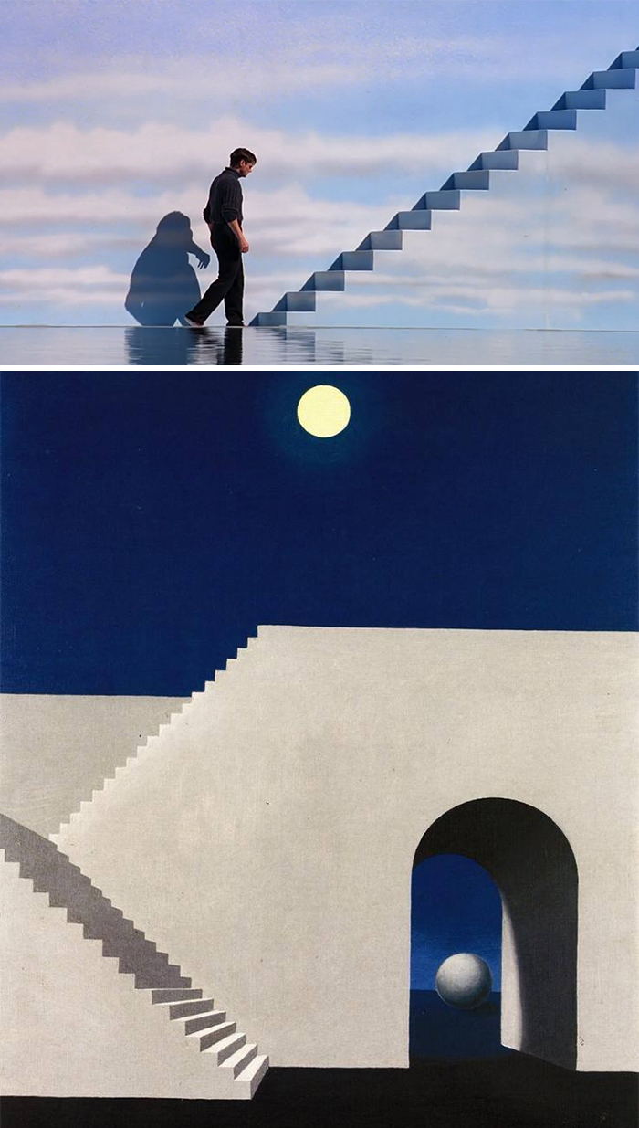 Movie: The Truman Show (1998) vs. Painting: Architecture Au Clair De Lune (1856)