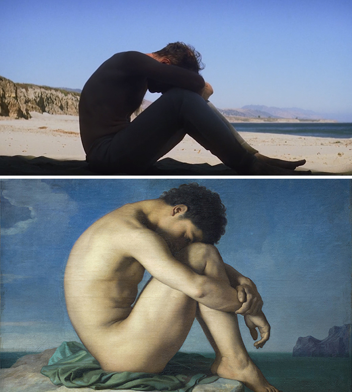 Movie: There Will Be Blood (2007) vs. Painting: Jeune Homme Nu Assis Au Bord De La Mer (1836)