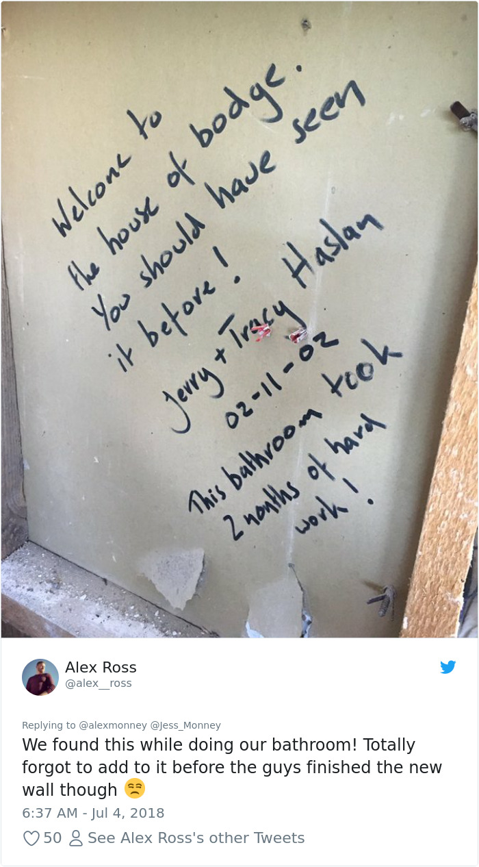 Internet Is Laughing Out Loud At 23-Year-Old Hidden Message This Couple Finds While Renovating Their House