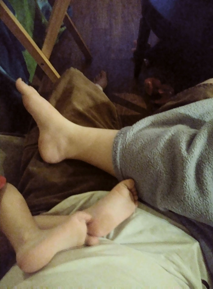 I Know This Looks Meaningless But To Me It's My World. My Wife & Daughter Sleeping With Their Feet On Me, On Our Couch In Our Home. 421 Days Ago I Was In Active Addiction, Homeless, Putting My Family Through A Living Hell. This Is My Recovery: Peace & Purpose. I Just Had To Share It With Someone