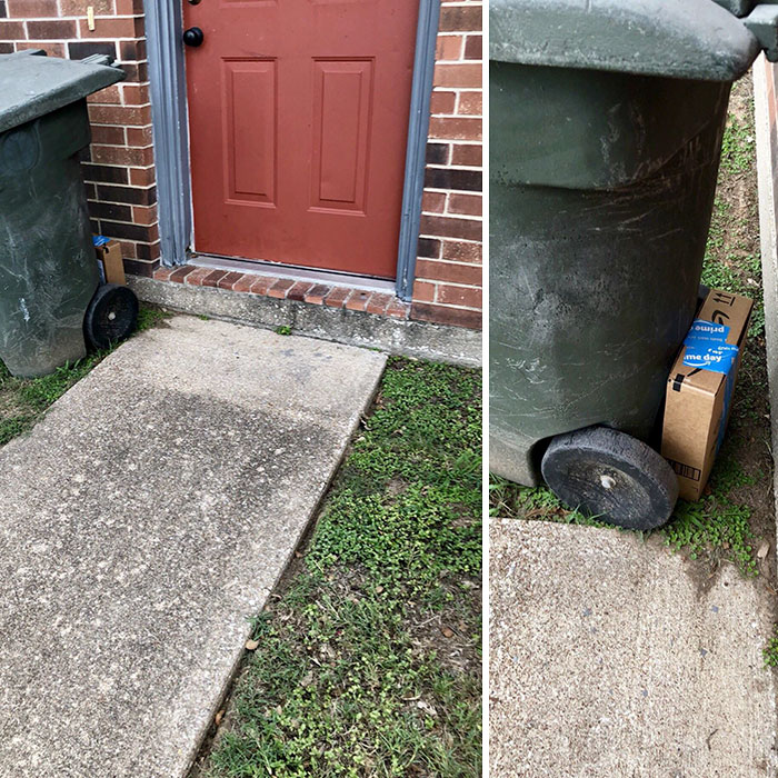 I Live On A Busy Corner. Ups Moved My Trash Can And Used It To Hide My Delivery