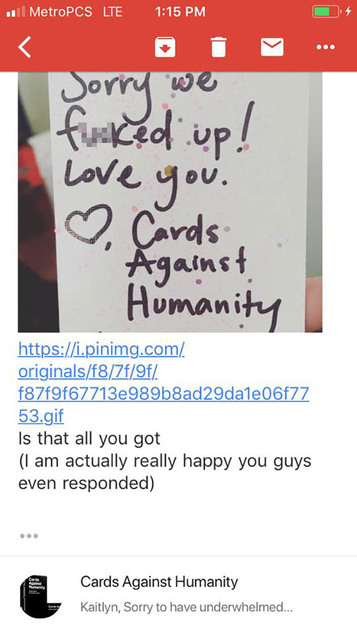 "Be Careful What You Wish For": The Way Cards Against Humanity Responded To This Girl's Complaint Is Hilarious