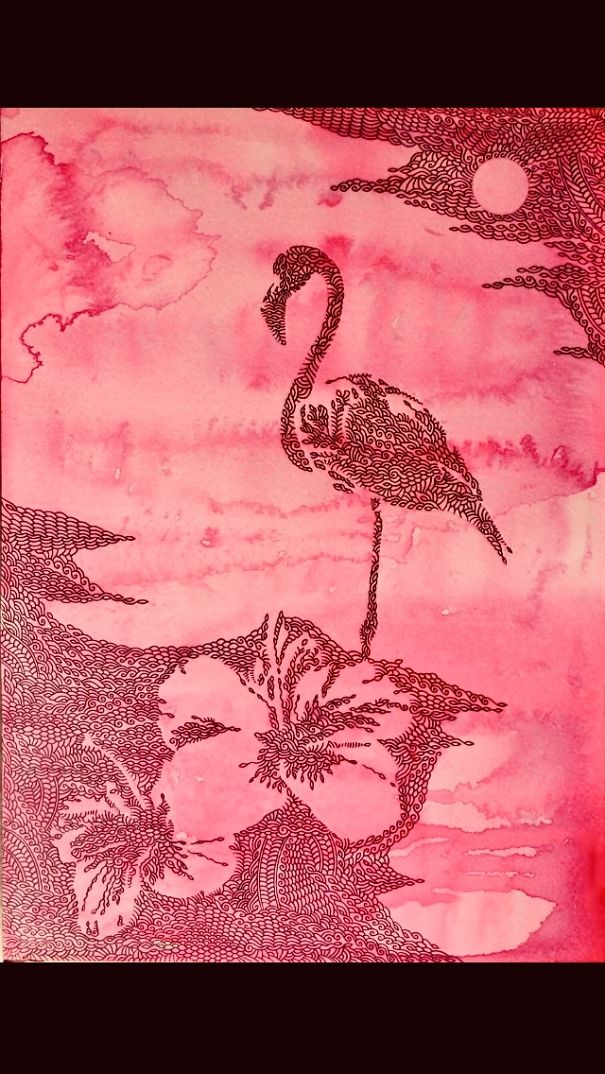 Flamingos Are Black In The Sunset