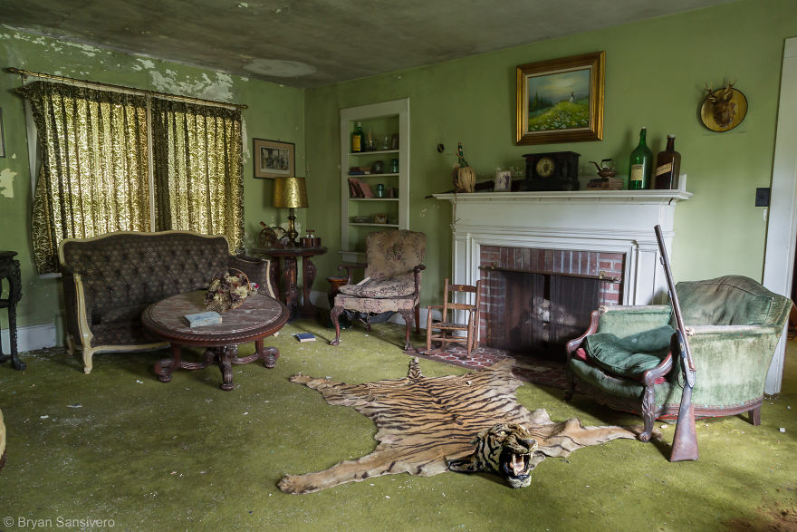Taxidermy Tiger Rug And Shotgun In The Den
