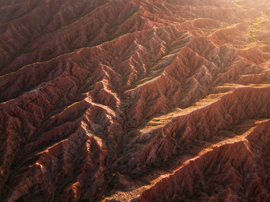 Aerial Shot Of Textures From Just Another Canyon In Kyrgyzstan