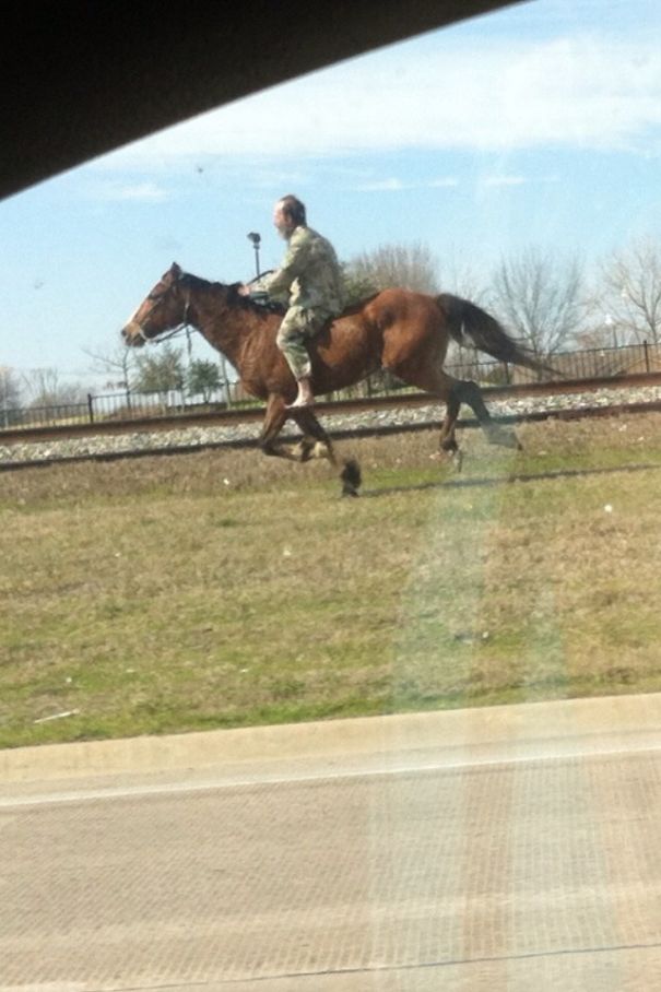 Was On My Way To Get Lunch And Saw This Guy Riding Bareback And Barefoot