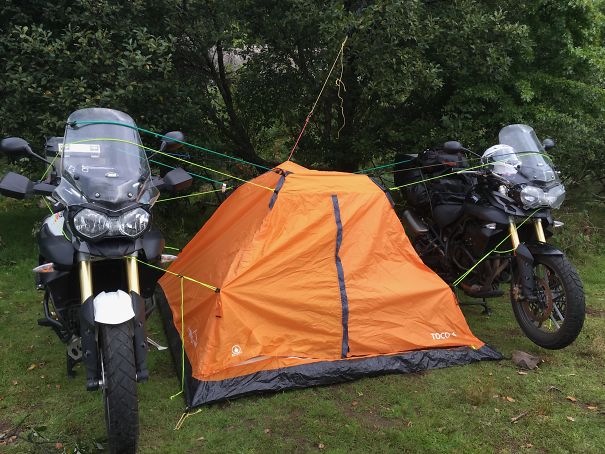 Went Moto-Camping But Forgot The Tent Pegs And Poles, So Had To Improvise