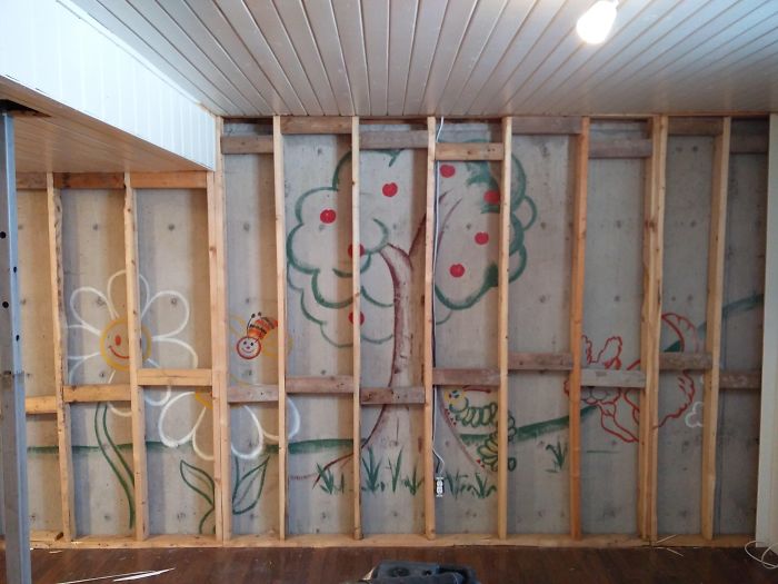 Friend Tore Down His Wall For Renovations And Found This Mural On Another Wall Behind It