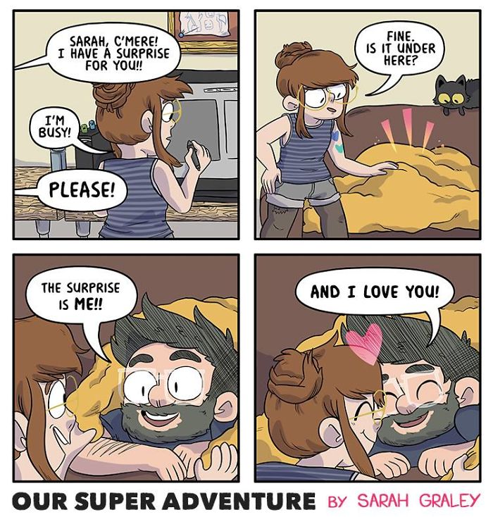Artist Shows In Illustrations How To Live With Her Boyfriend And 4 Cats, The Result Is A Lot Of Fun