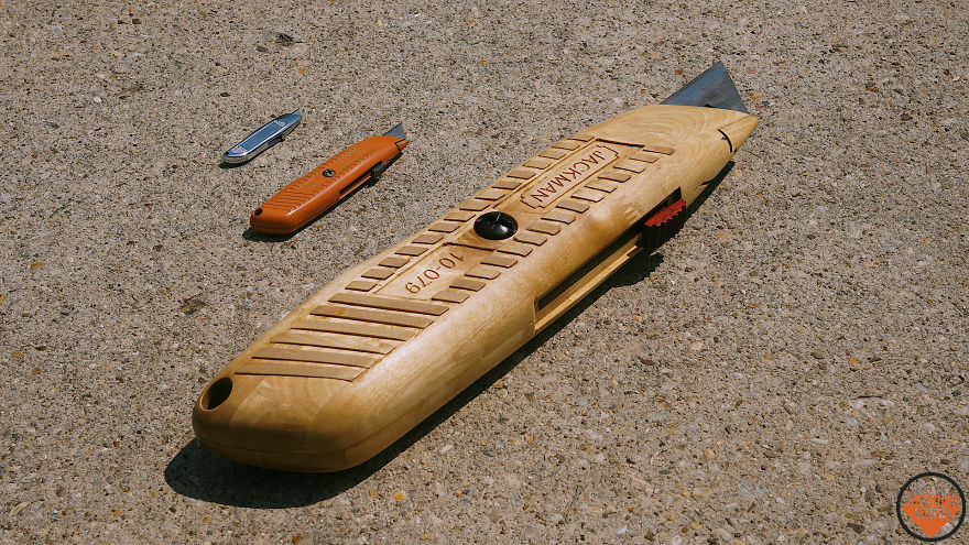 Carving A Giant Utility Knife Entirely Out Of Wood