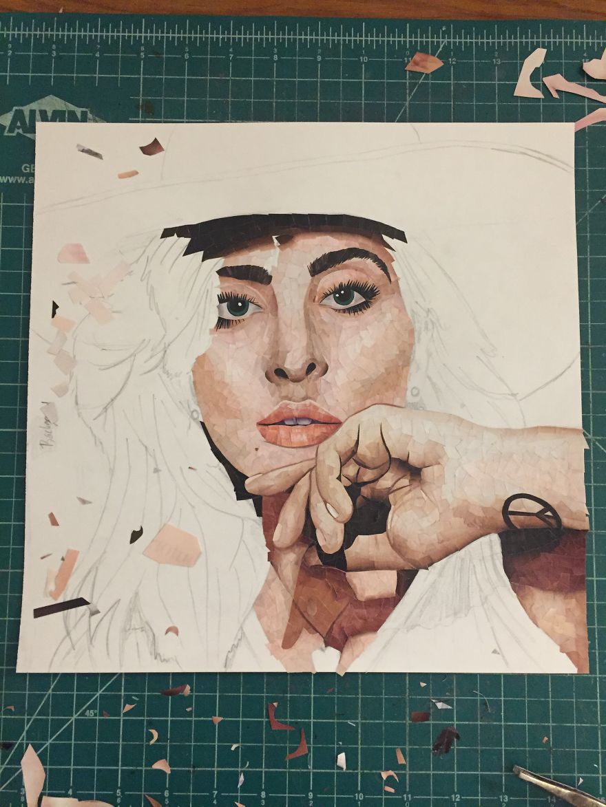 I Spent 50+ Hours Making A Portrait Of Lady Gaga Out Of Paper From Magazines