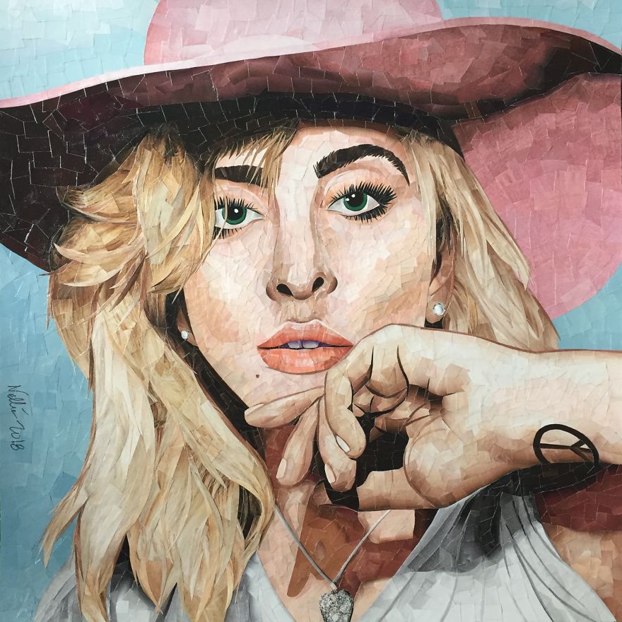 I Spent 50+ Hours Making A Portrait Of Lady Gaga Out Of Paper From Magazines