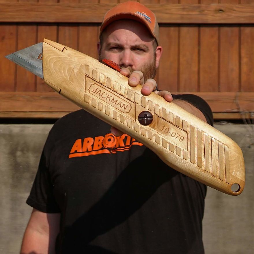 Carving A Giant Utility Knife Entirely Out Of Wood