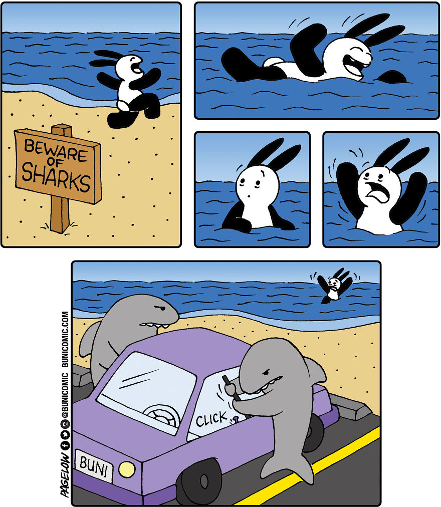 Cartoonist Puts A Cute Bunny In Dark Situations, And We Can't Get Enough