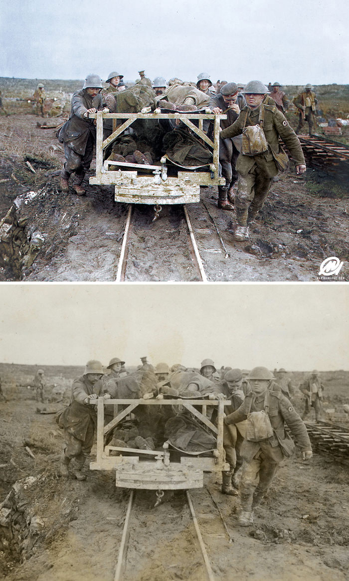 Bringing Canadian Wounded To The Field Dressing Station At Vimy Ridge In April 1917