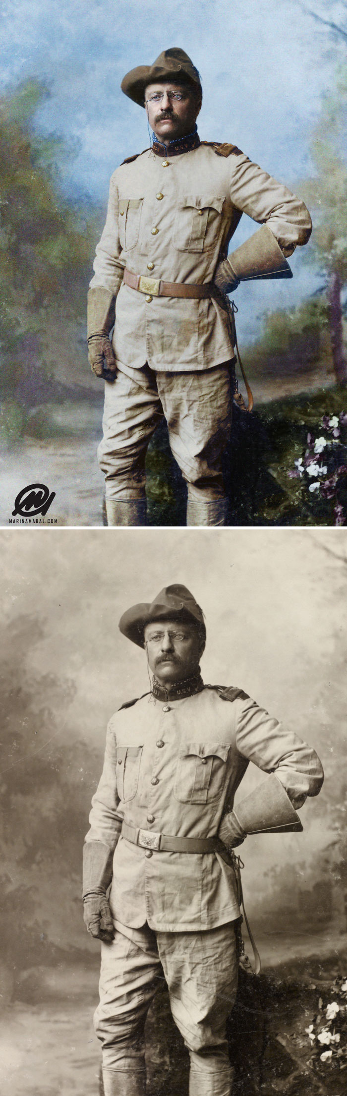 President Theodore Roosevelt In His Rough Riders Uniform With His Signature Blue Polka-Dotted Scarf, 26 October 1898
