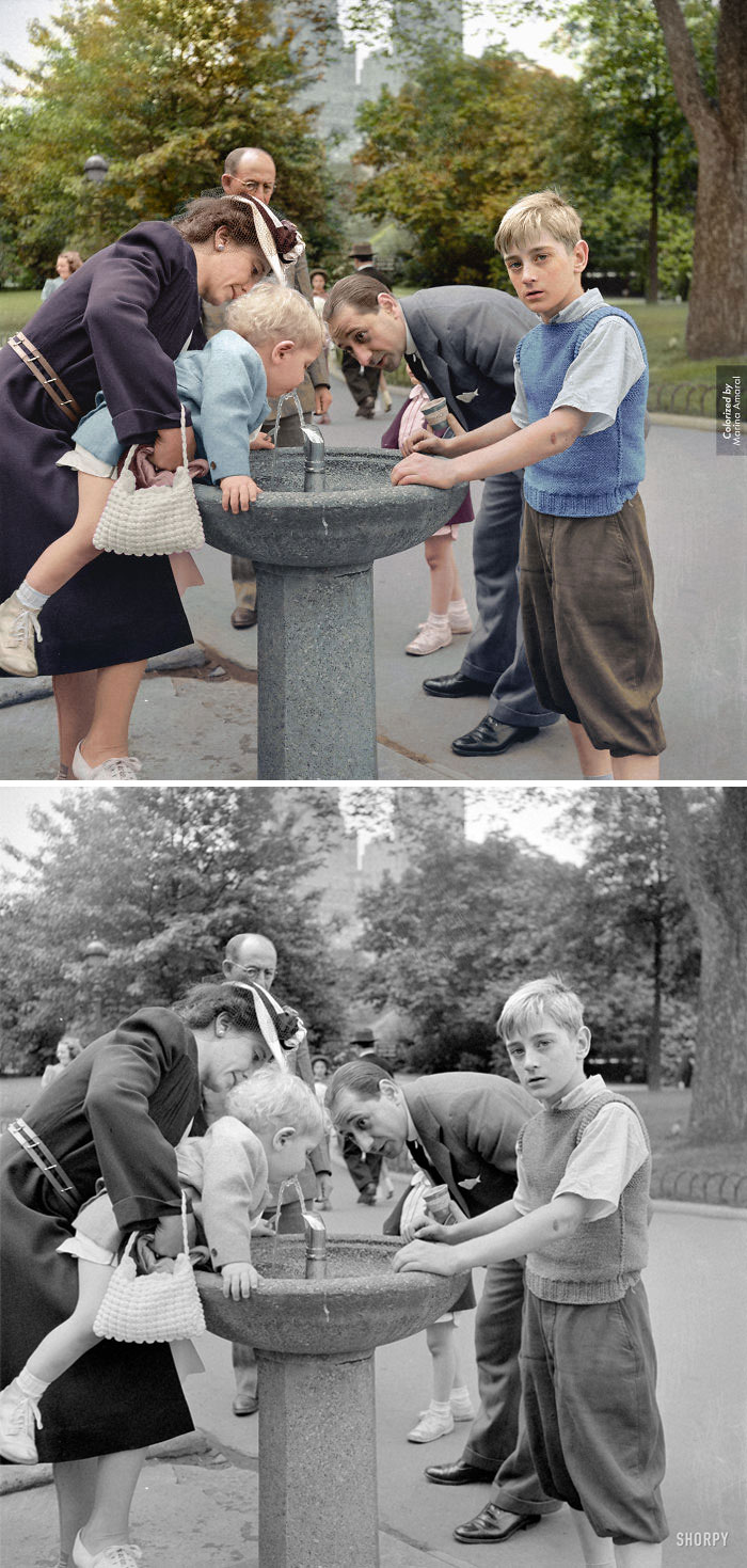 September 1942. New York. Drinking Fountain In Central Park On Sunday