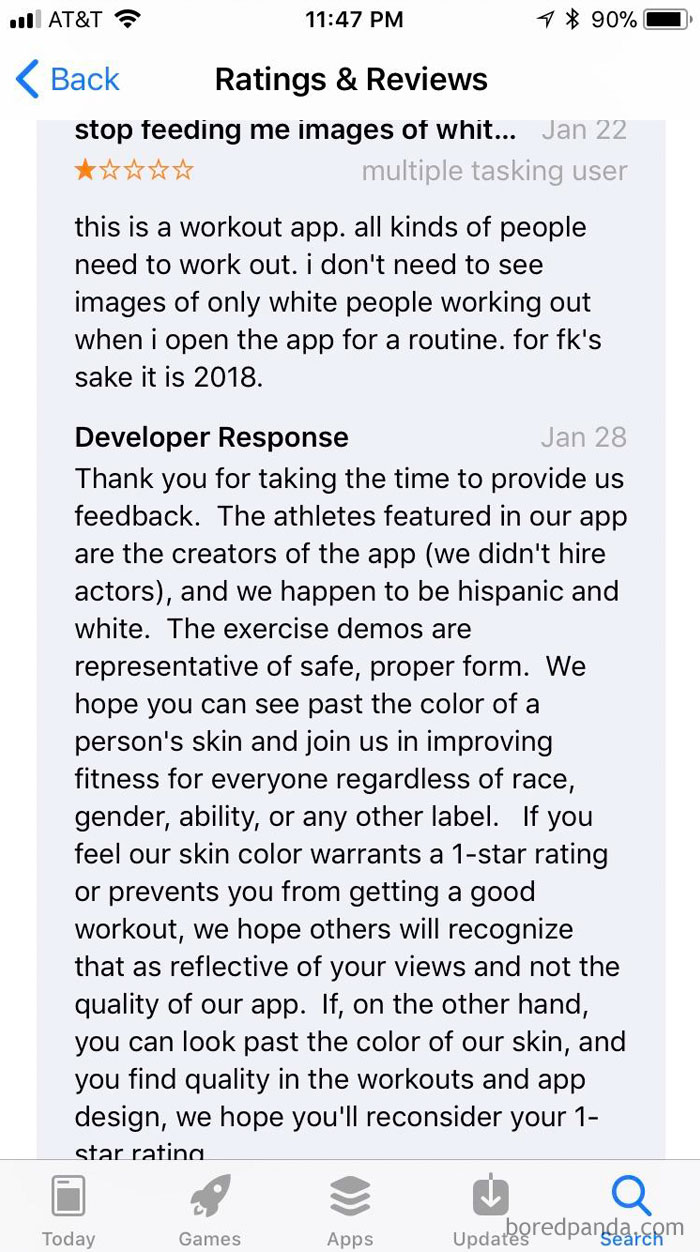 User Rated Workout App 1-Star Because They Don’t Like The Race Of The Creators