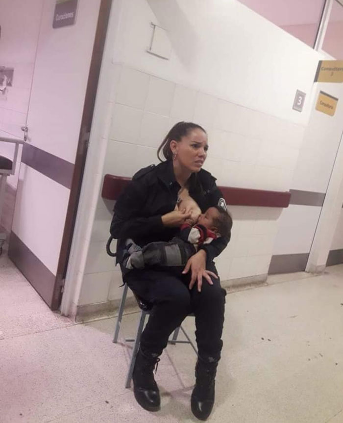 A Police Officer Breastfeeds A Baby Neglected By Busy Hospital Staff