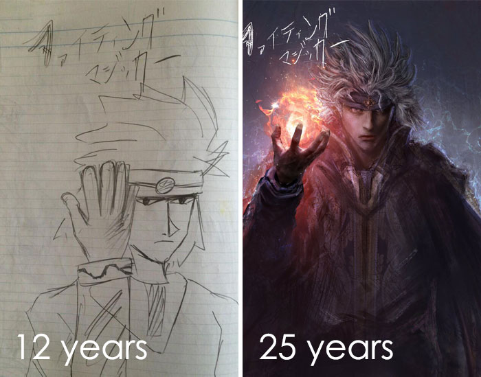 The First One I Drew When I Was Twelve Years Old. The Second Sheet Is A 25-Year-Old Guy Who Started Drawing