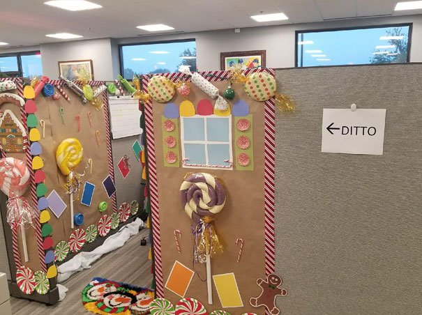My Mom's Office Had A Decorating Contest For Their Cubicles. My Mom Is On The Left, But I Think Her Neighbor Deserved The Win