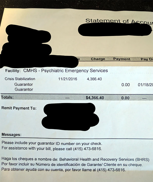 I Forgot My Meds And Had An Anxiety Attack At Work. My Boss Freaked Out And Called 911. Just Got The Bill Today, For Less Than 2 Hours Of Care And A Xanax. F**k American Healthcare