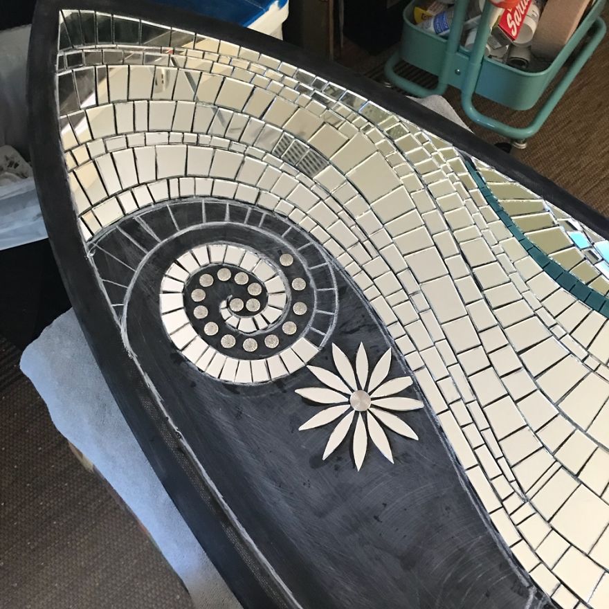 I Created A Mostly Mirror Mosaic Surfboard