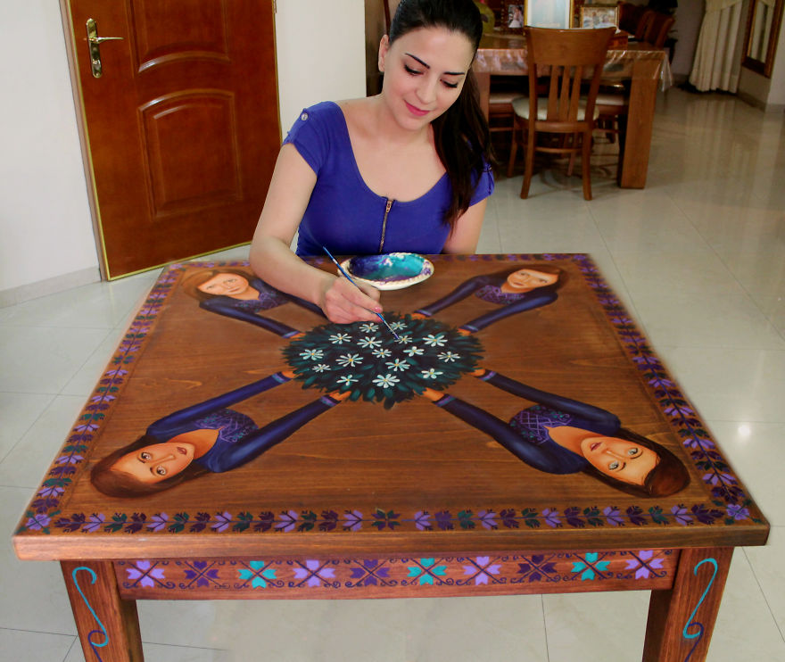 Painting A Palestinian Women On Table By Areej Lawen