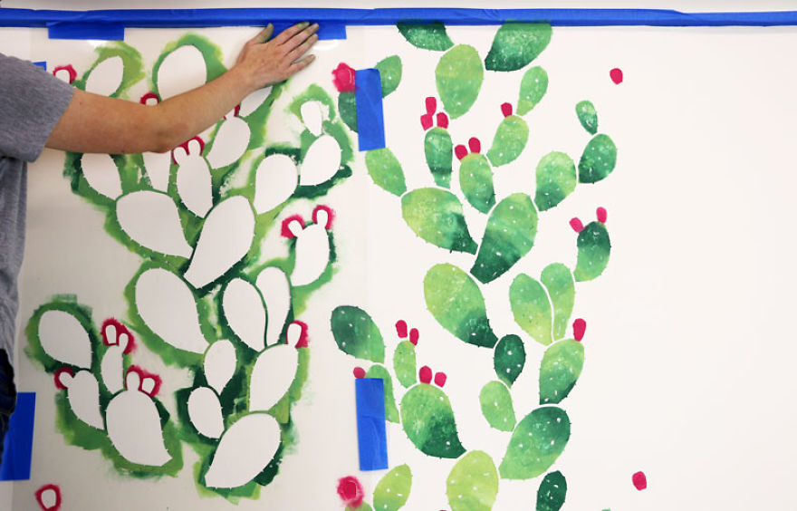 We Turned A Boring Wall Into An Instagrammable Cactus Paradise Using A Stencil