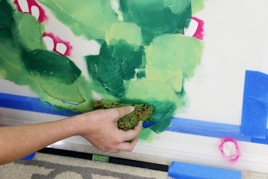 We Turned A Boring Wall Into An Instagrammable Cactus Paradise Using A Stencil