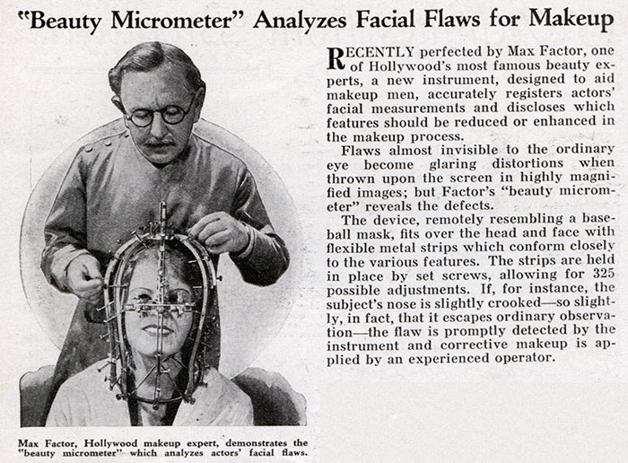 Beauty Micrometer Analyzes Facial Flaws For Makeup, 1935