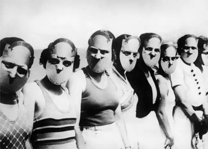 Concurso de belleza de ojos hermosos, con máscaras para tapar el resto de su cara, 1930