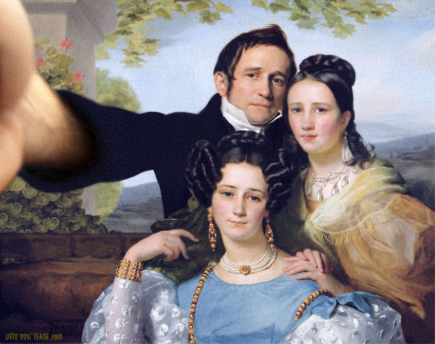 Portrait Of Théodore Joseph Jonet And His Two Daughters - François Joseph Navez, 1832