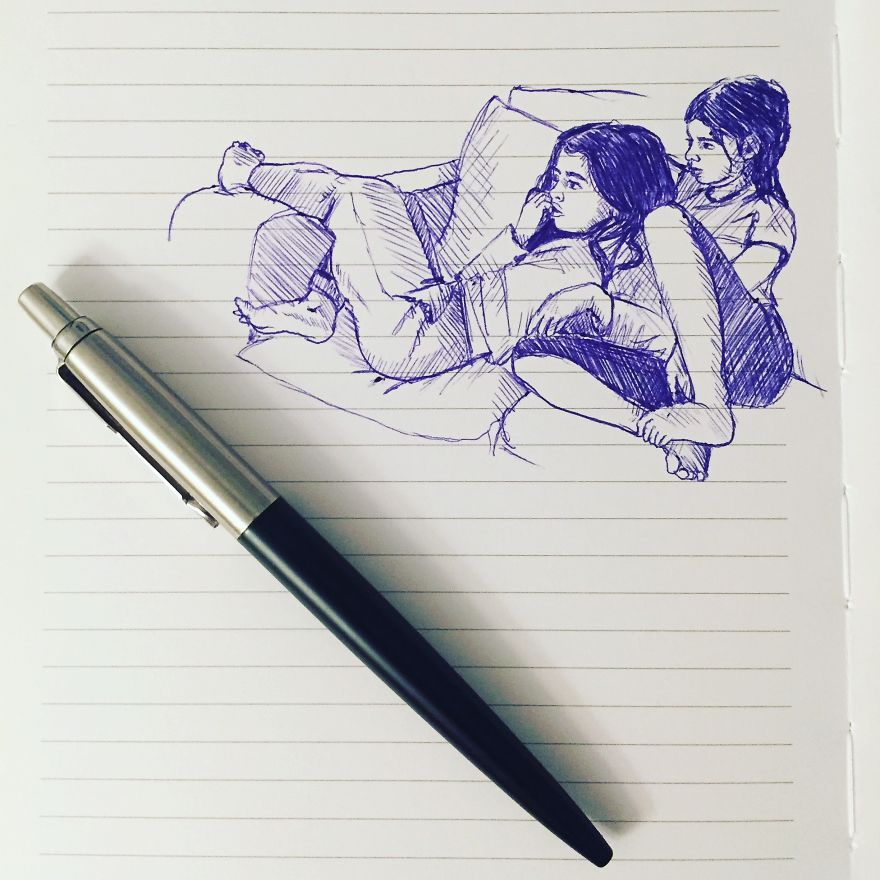 38 Years Dad That Sketch His Daughters Every Day With Parker