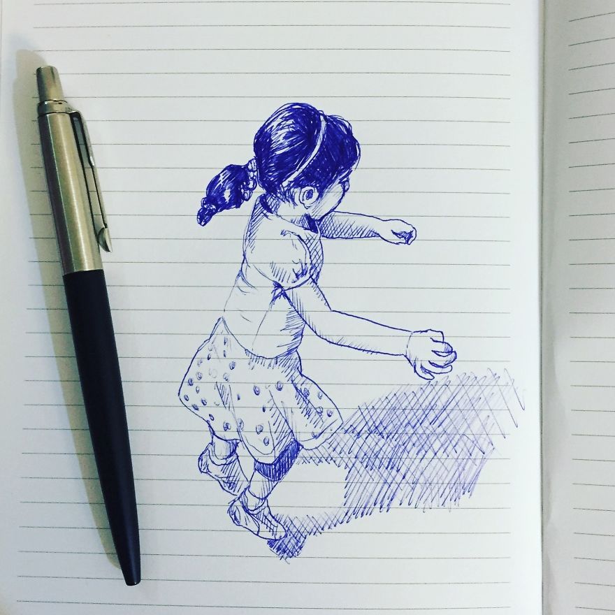 38 Years Dad That Sketch His Daughters Every Day With Parker