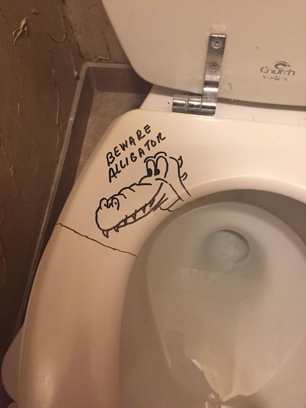 Dad's Toilet Seat Cracked And It "Bit" Him In The Butt. He Put This Warning Up For Others